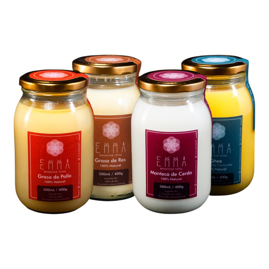 Combo 2 - Ghee, Grasa de Cerdo, Grasa de Res y Grasa de Pollo c/u por 500 ml.